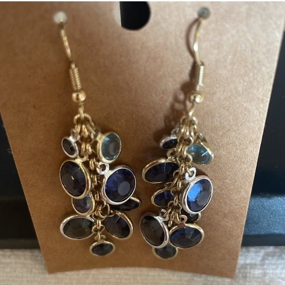 Long Blue Acrylic Crystal Waterfall Dangle Earrings - Picture 4 of 8